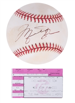Michael Jordan Signed OAL Bobby Brown Baseball Signed During Jordans Professional Baseball Career at Spring Training on March 15, 1994 with Game Ticket Stub (JSA)